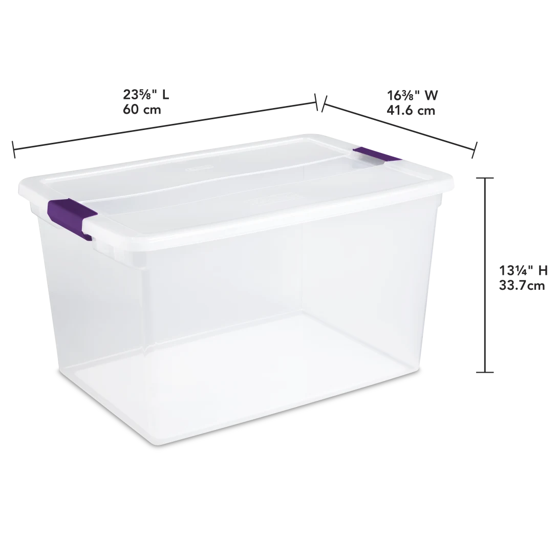 Sterilite 1757 66 Quart ClearView Latch Box – Clear Plastic Storage Bin with Sweet Plum Latches - Image 2