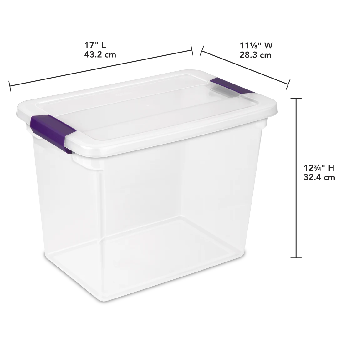 Sterilite 1763 27 Quart ClearView Latch Box – Clear Plastic Storage Bin with Sweet Plum Latches - Image 2