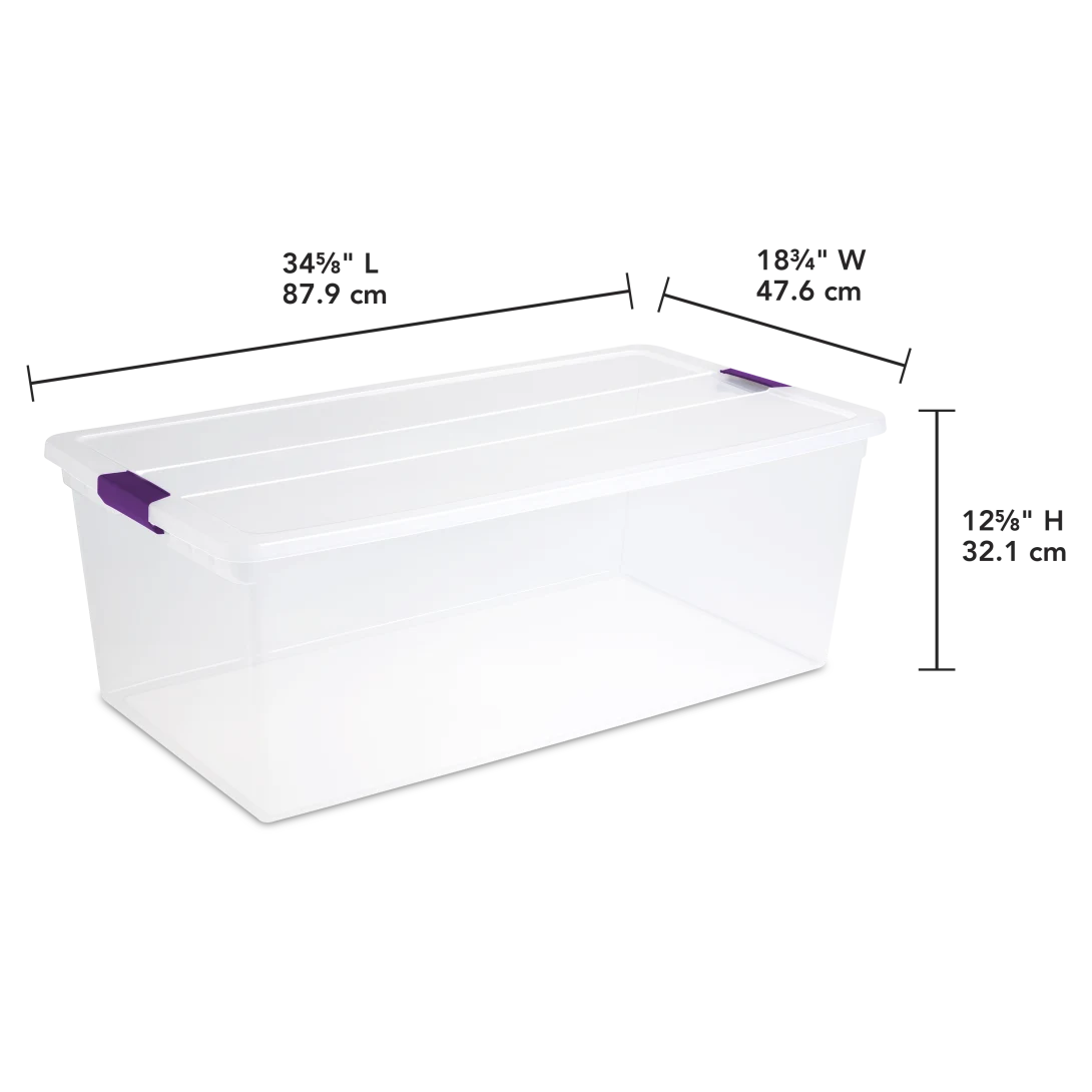 Sterilite 1764 110 Quart ClearView Latch Box – Extra Large Clear Plastic Storage Bin with Sweet Plum Latches - Image 2
