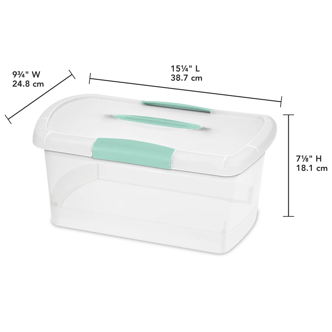 Sterilite 1874 Medium Nesting ShowOffs Portable Storage Bin – Clear Plastic Container with Aqua Chrome Handle & Latches - Image 2