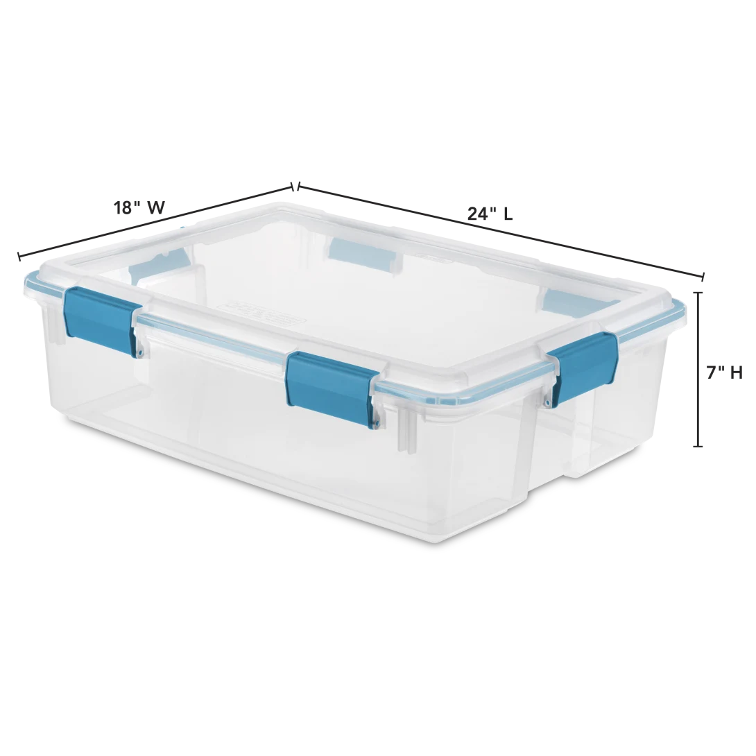 Sterilite 1931 37 Quart Gasket Box – Airtight & Watertight Clear Plastic Storage Bin with Blue Aquarium Latches - Image 2