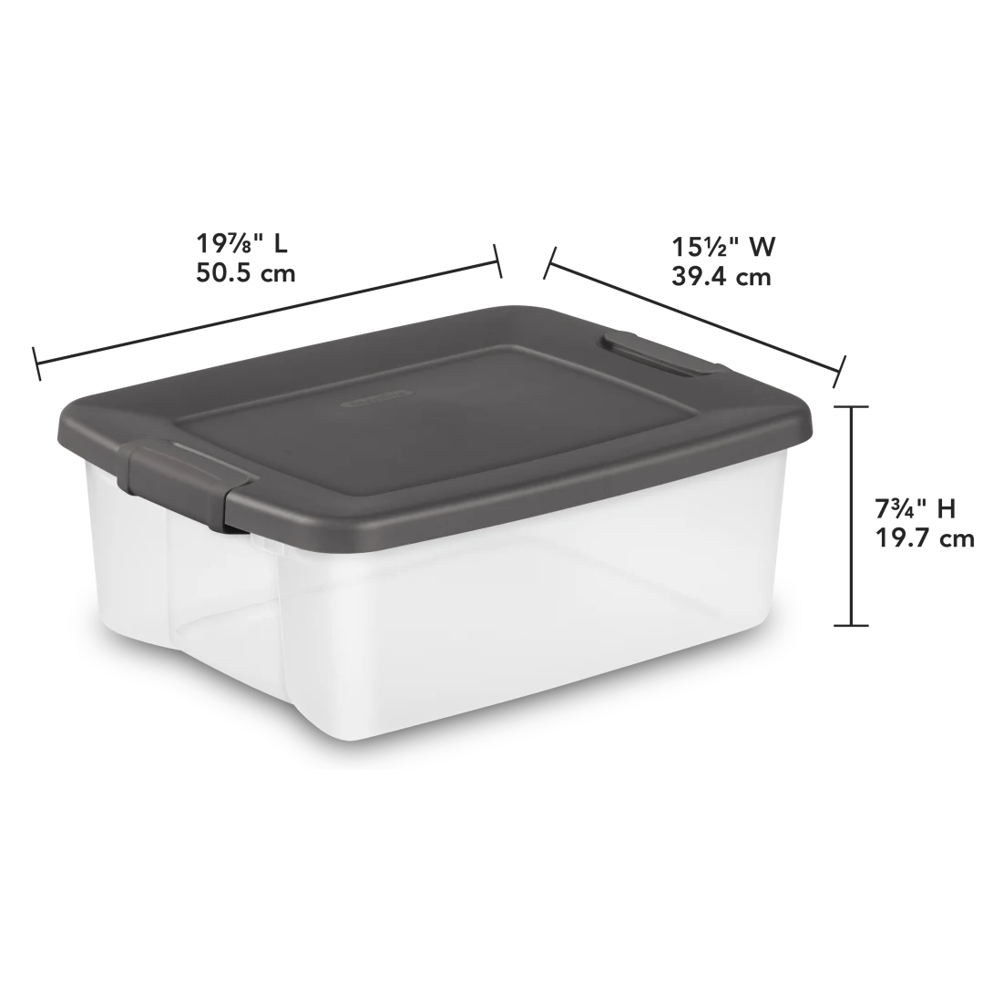 Sterilite 1936 25 Quart ShelfTotes – Clear Plastic Storage Bin with Flat Gray Lid & Latches - Image 2