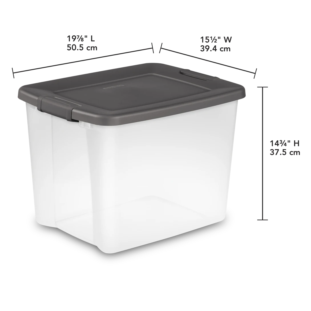Sterilite 1937 50 Quart ShelfTotes – Clear Plastic Storage Bin with Flat Gray Lid & Latches - Image 2