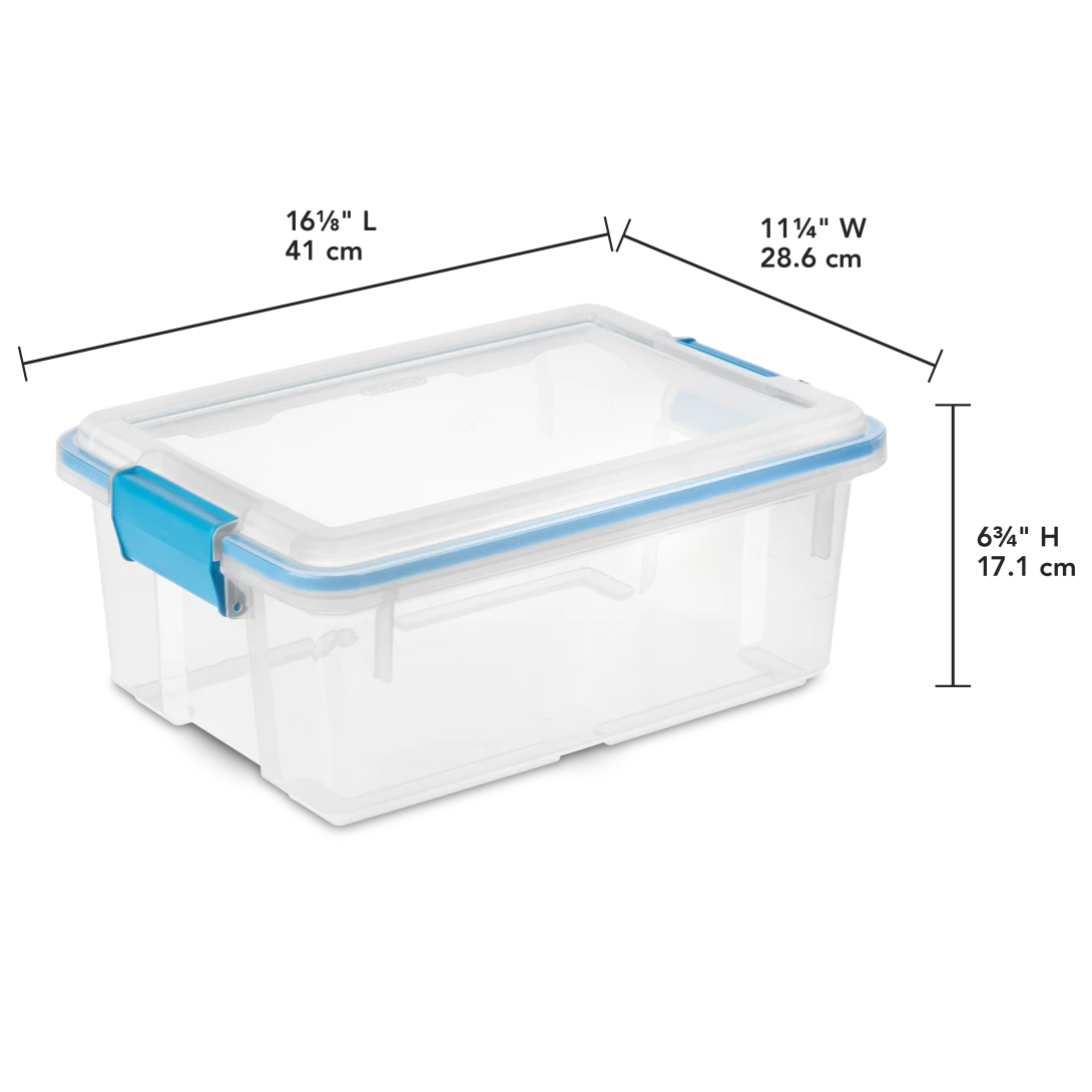 Sterilite 1942 12 Quart Gasket Box β Small Airtight & Watertight Clear Plastic Storage Bin with Blue Aquarium Latches - Image 2