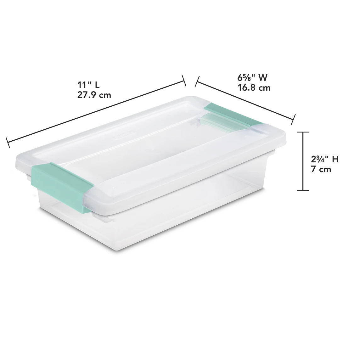 Sterilite 1961 Small Clip Box – Clear Plastic Storage Organizer Bin with Aqua Chrome Latches - Image 2
