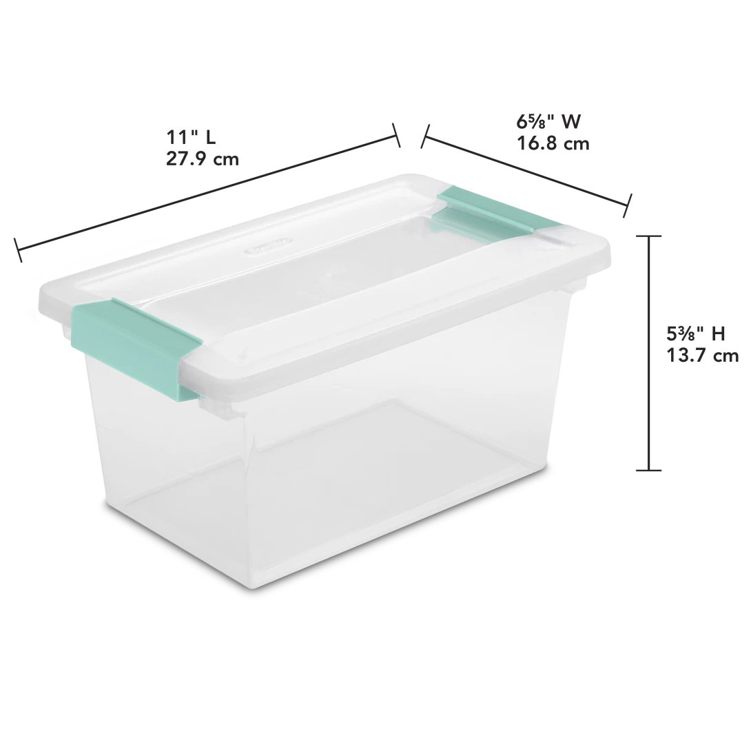 Sterilite 1962 Medium Clip Box β Clear Plastic Storage Organizer Bin with Aqua Chrome Latches - Image 2