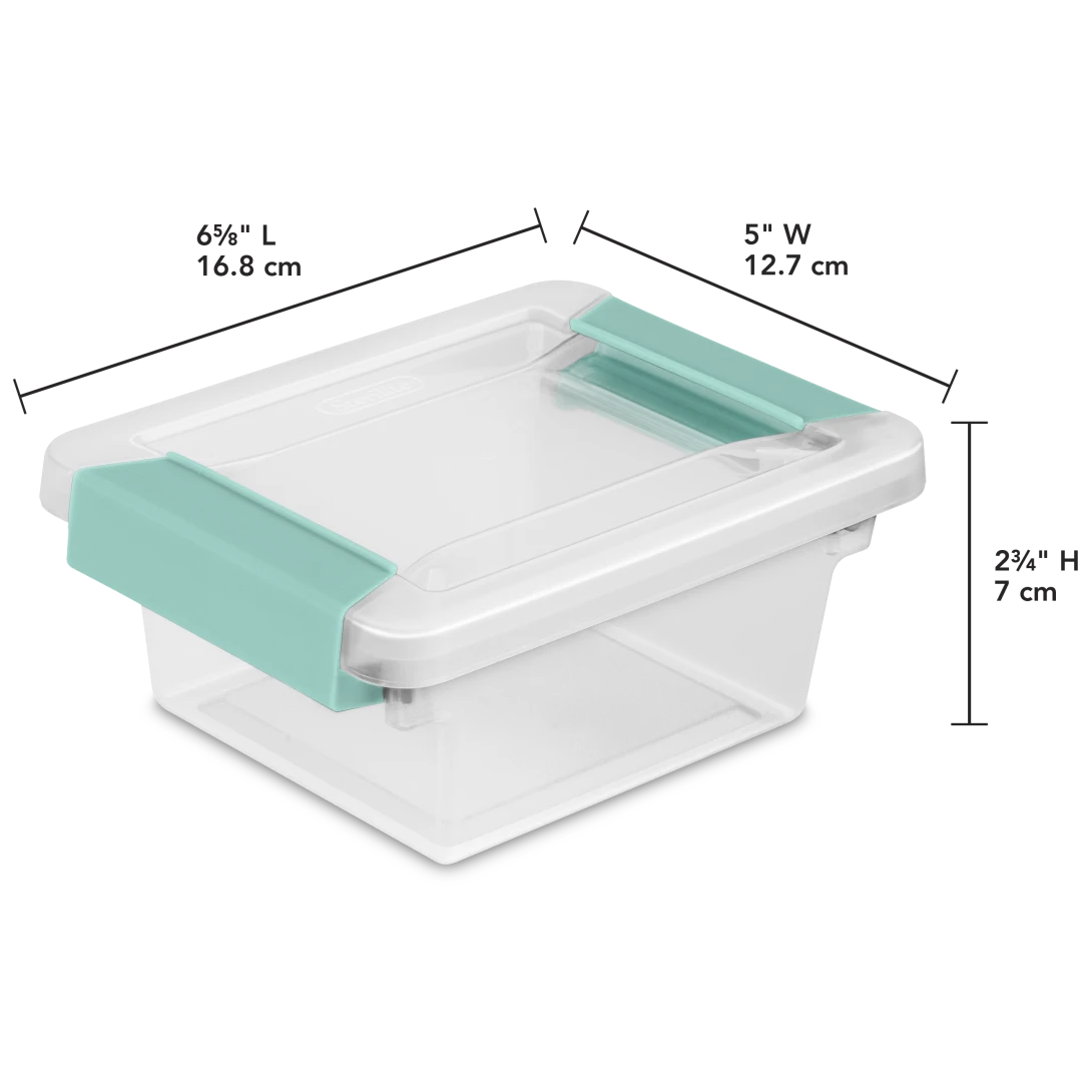 Sterilite 1969 Mini Clip Box – Clear Plastic Storage Organizer Bin with Aqua Chrome Latches - Image 2