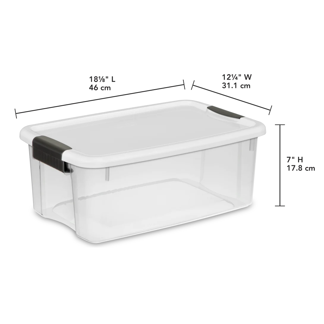 Sterilite 1984 18 Quart Ultra Latch Box – Clear Plastic Storage Bin with White Lid & Heavy-Duty Black Latches - Image 2