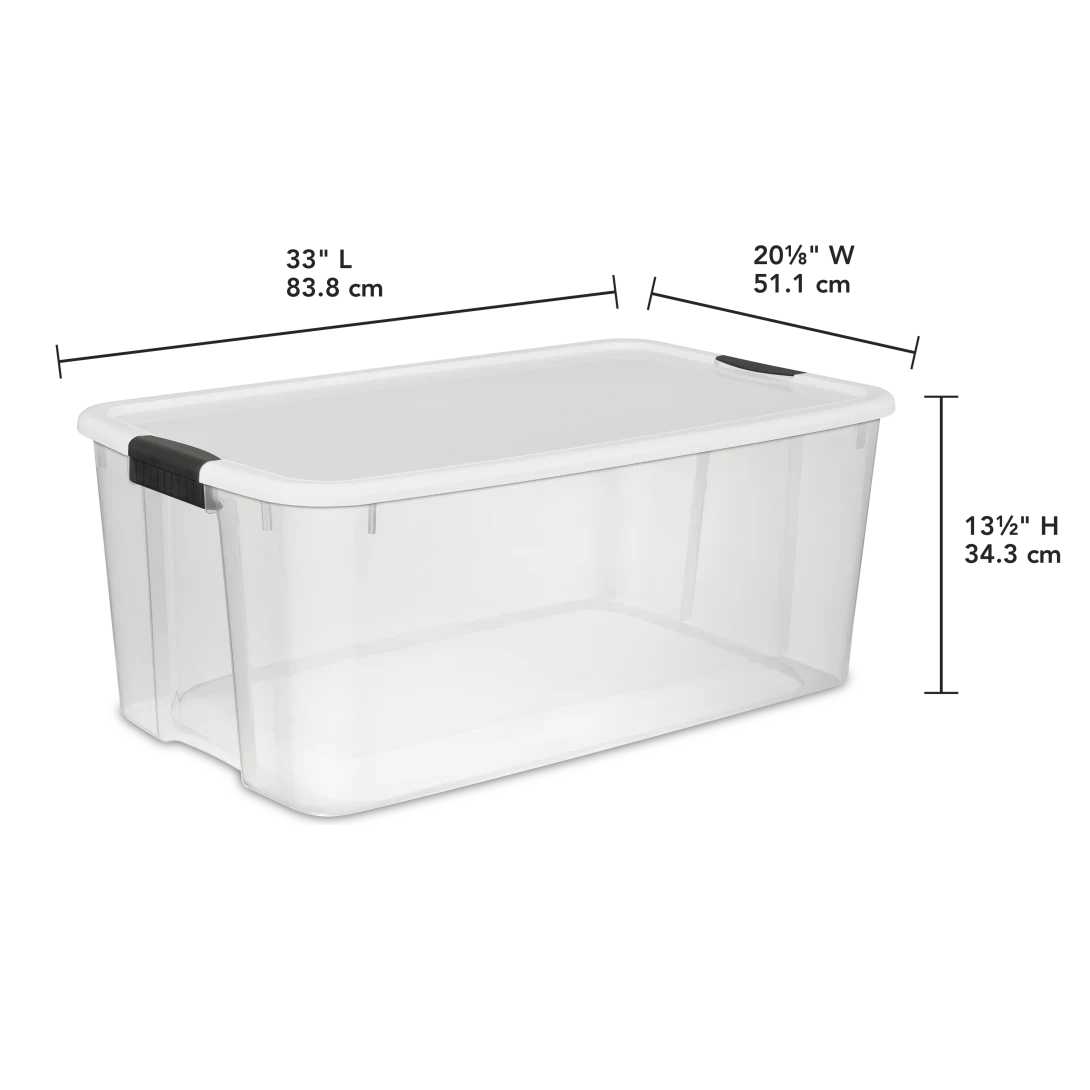 Sterilite 1990 116 Quart Ultra Latch Box – Extra Large Clear Plastic Storage Bin with White Lid & Heavy-Duty Black Latches - Image 2