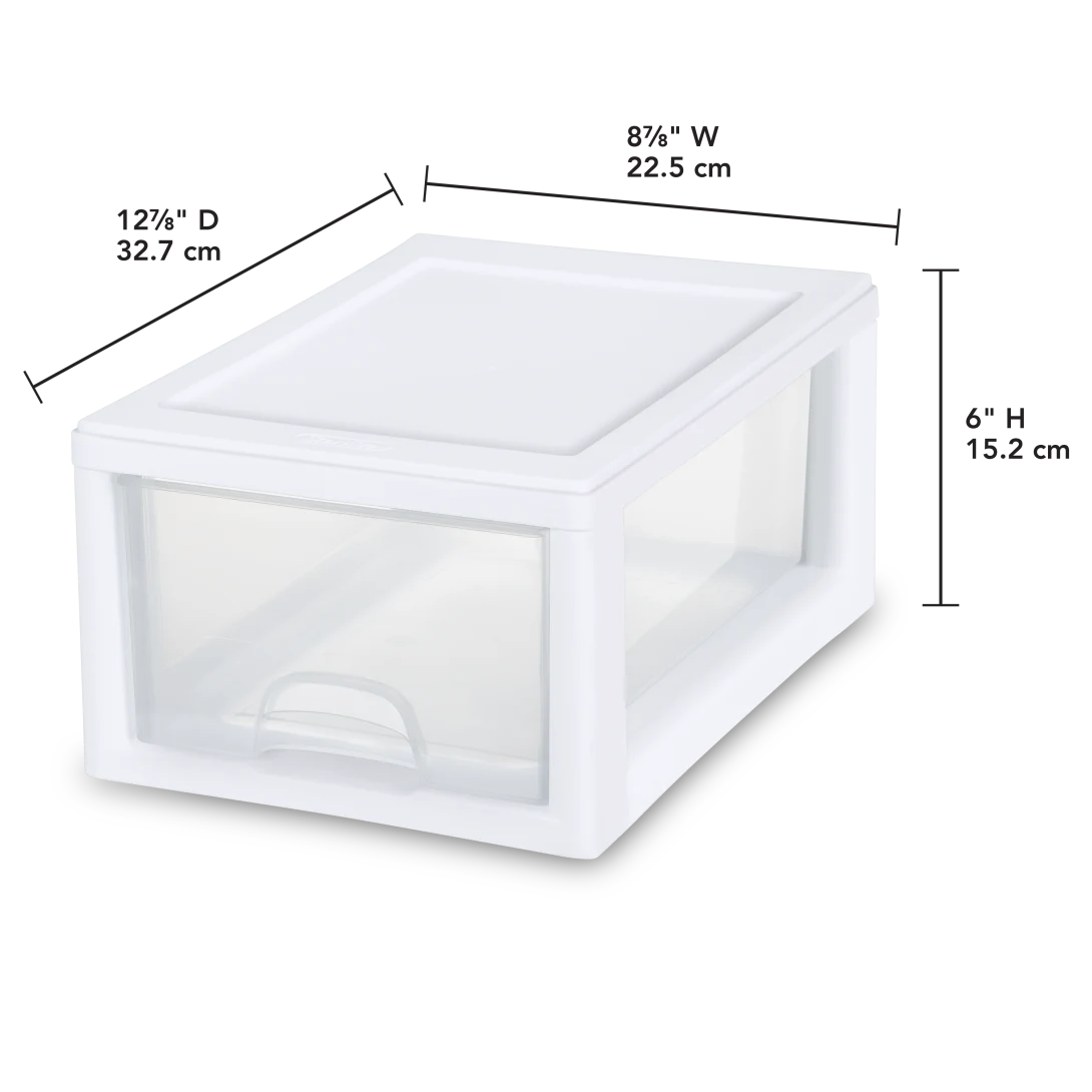 Sterilite 2051 6 Quart Stacking Drawer – Clear Plastic Single Storage Drawer with White Frame - Image 2