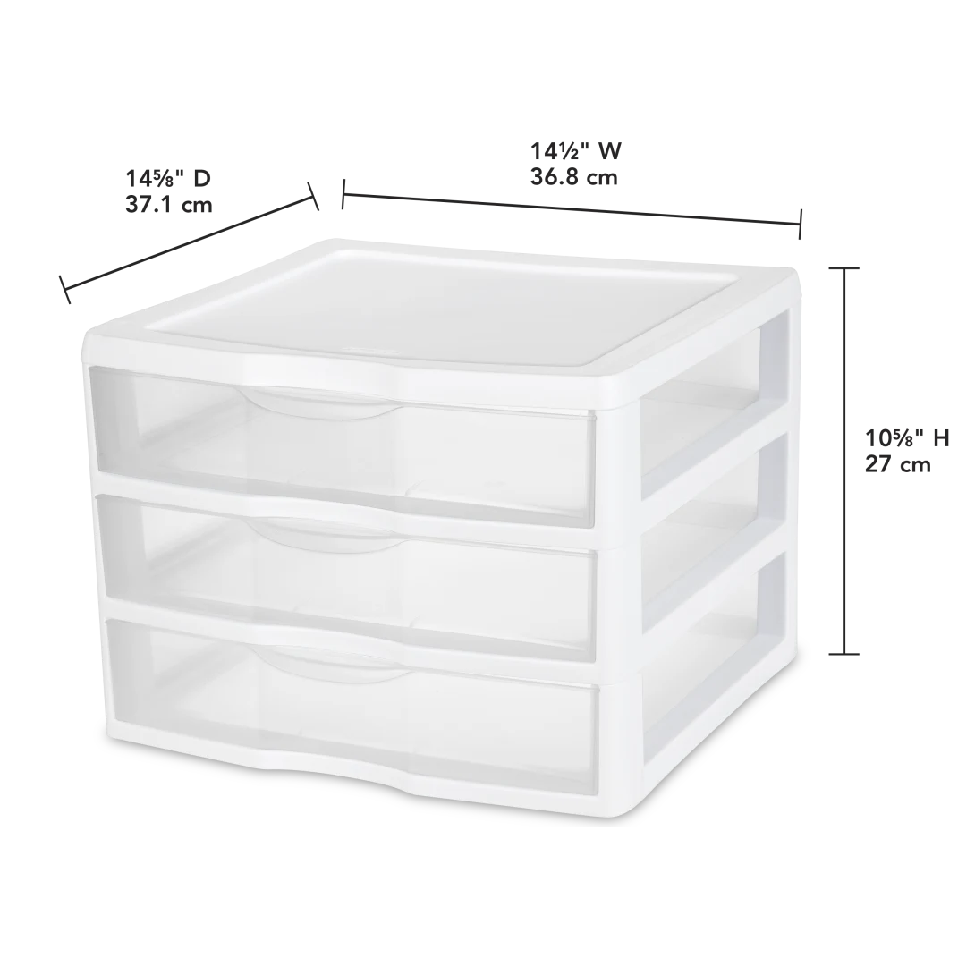 Sterilite 2093 Wide 3 Drawer Unit – Clear Plastic Desktop Storage Organizer with White Frame - Image 2