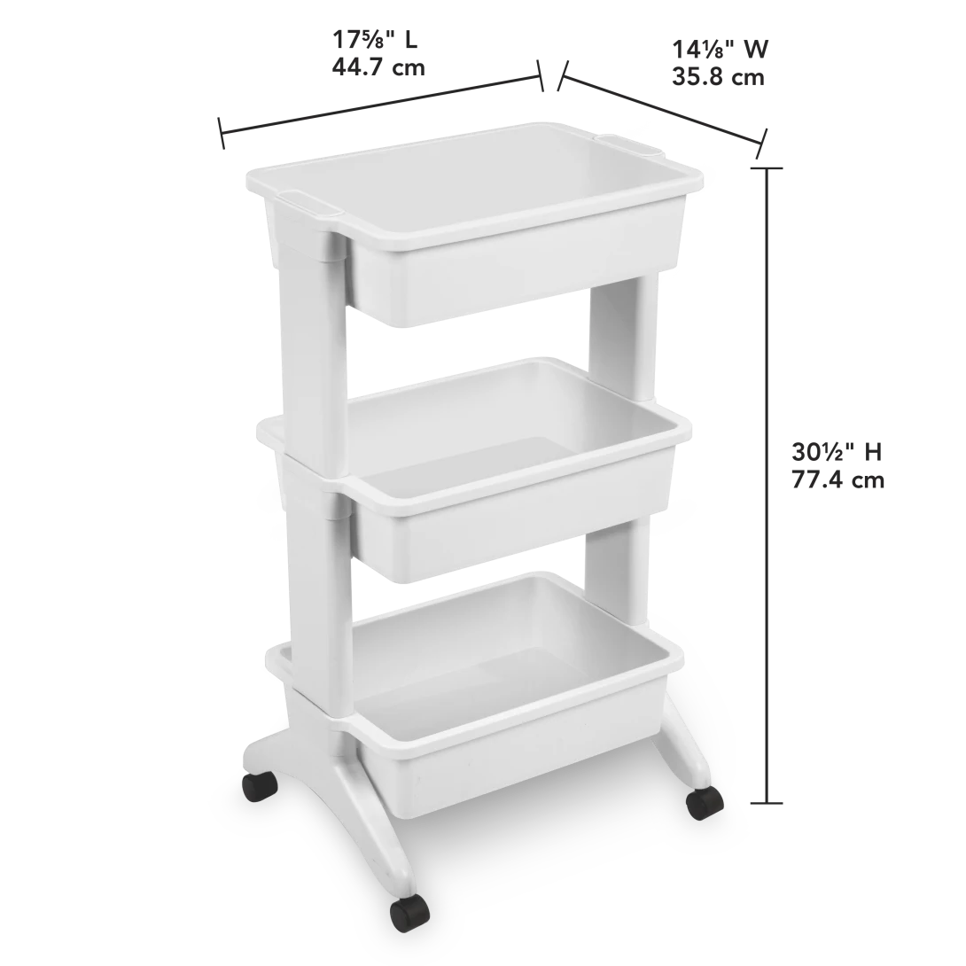 Sterilite 2133 3 Tier Utility Cart – Mobile Plastic Rolling Storage Organizer with Black Casters - Image 2