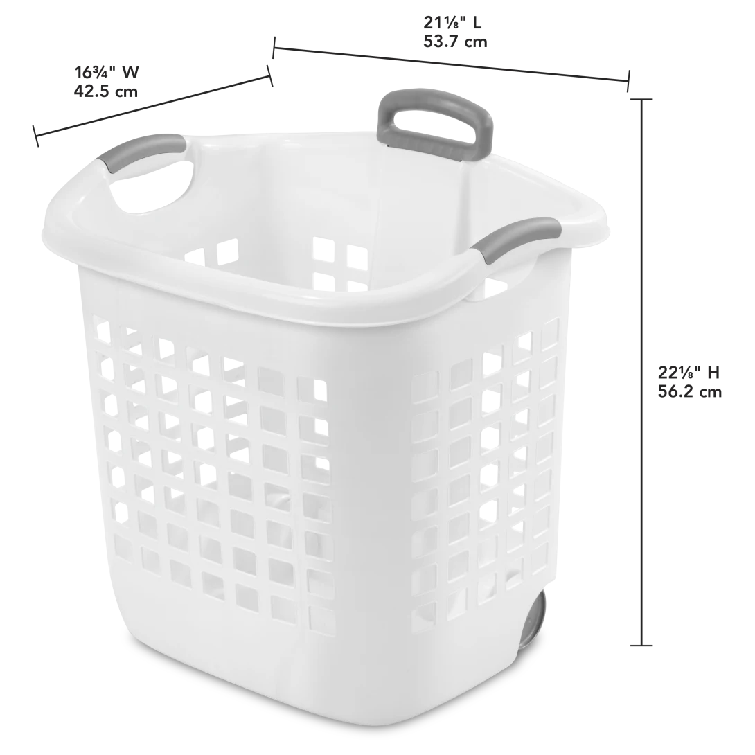 Sterilite 1224 1.75 Bushel / 62 Liter Ultra Wheeled Laundry Basket β White with Titanium Handle & Wheels - Image 2