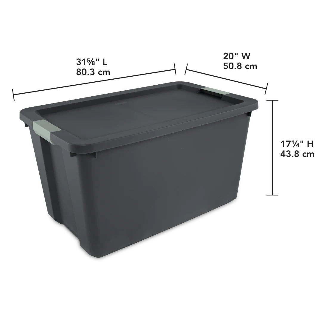 Sterilite 2219 34 Gallon Latch Tote – Extra Large Heavy-Duty Flat Gray Plastic Storage Bin with Green River Latches - Image 2