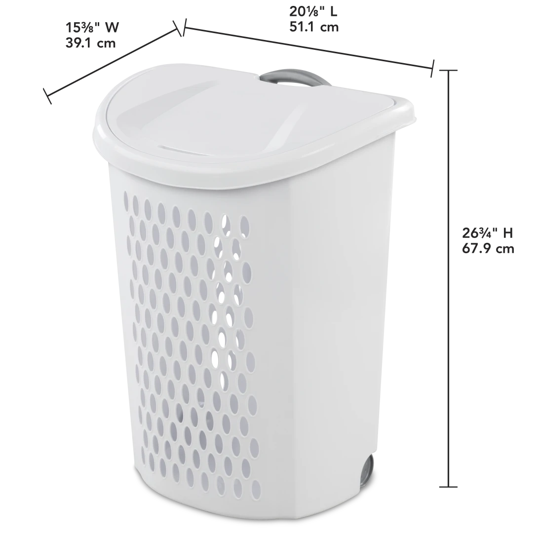 Sterilite 1227 Ultra Wheeled Hamper – White with Titanium Handle & Wheels - Image 2