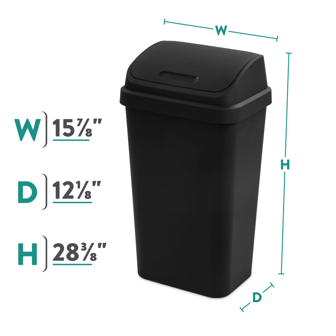 Sterilite 1089 13 Gallon / 49 Liter SwingTop Wastebasket – Black / White - Image 2