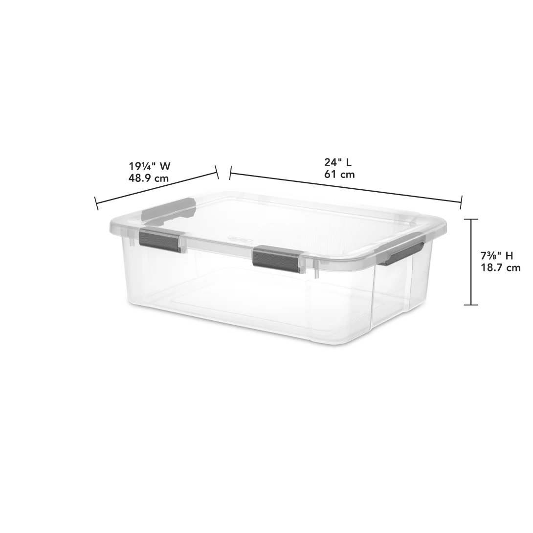 Sterilite 1394 40 Qt HingeLID Box – Clear with Flat Gray Handles & Latching Lid - Image 2