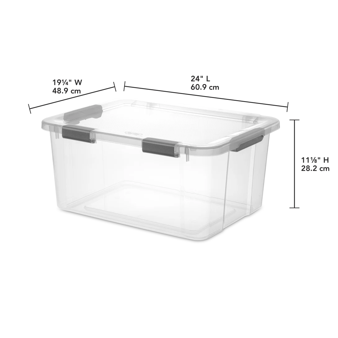 Sterilite 1396 60 Qt HingeLID Box β Clear with Flat Gray Handles & Latching Lid - Image 2