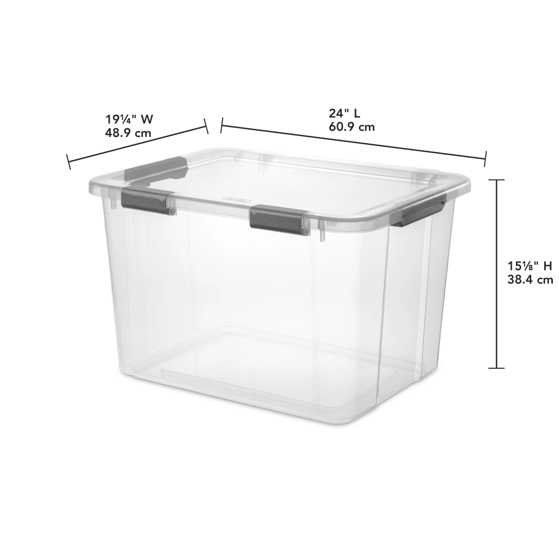 Sterilite 1398 80 Qt HingeLID Box – Clear with Flat Gray Handles & Latching Lid - Image 2
