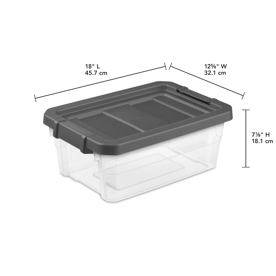Sterilite 1472 16 Qt Modular Stacker Box β Clear Base with Flat Gray Lid & Latches - Image 2