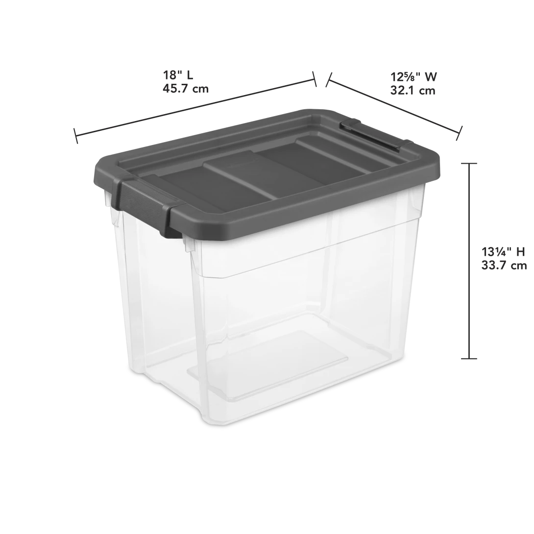 Sterilite 1473 30 Qt Modular Stacker Box – Clear Base with Flat Gray Lid & Latches - Image 2