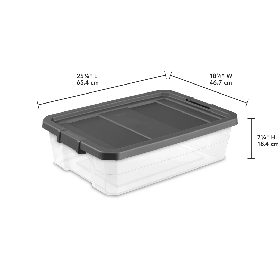 Sterilite 1474 40 Qt Modular Stacker Box β Clear Base with Flat Gray Lid & Latches - Image 2