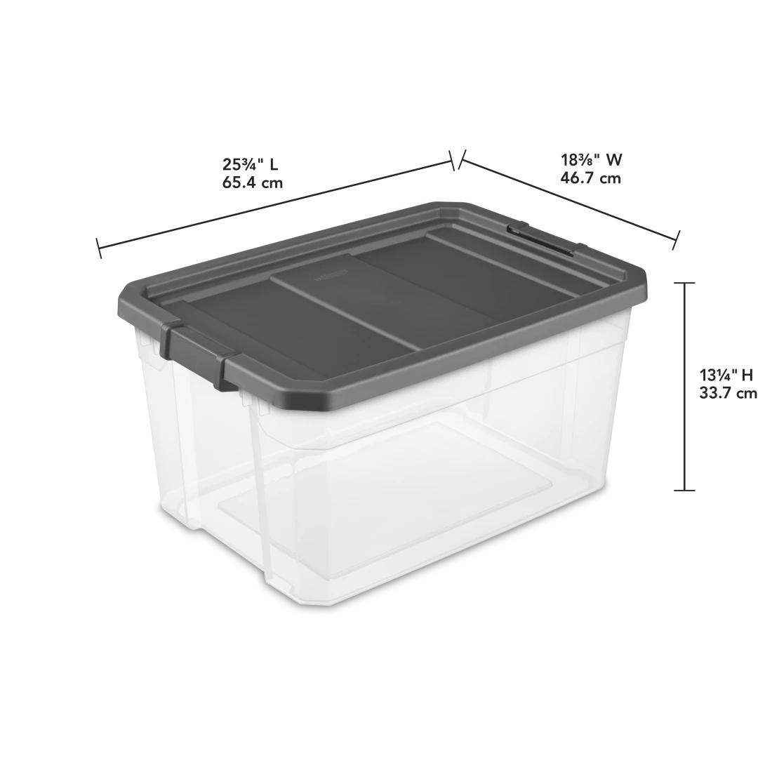 Sterilite 1476 76 Qt Modular Stacker Box – Clear Base with Flat Gray Lid & Latches - Image 2