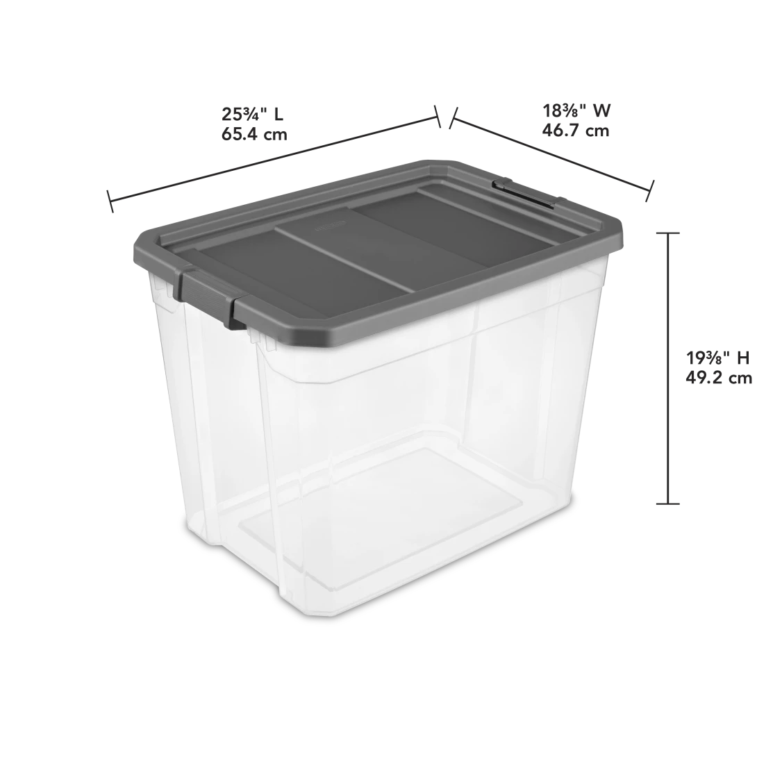 Sterilite 1478 108 Qt Modular Stacker Box – Clear Base with Flat Gray Lid & Latches - Image 2