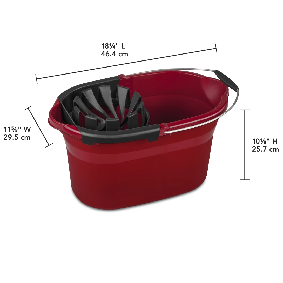 Sterilite 1129 17.5 Quart / 17 Liter Mop Bucket – Classic Red with Black Wringer & Wire Handle - Image 2