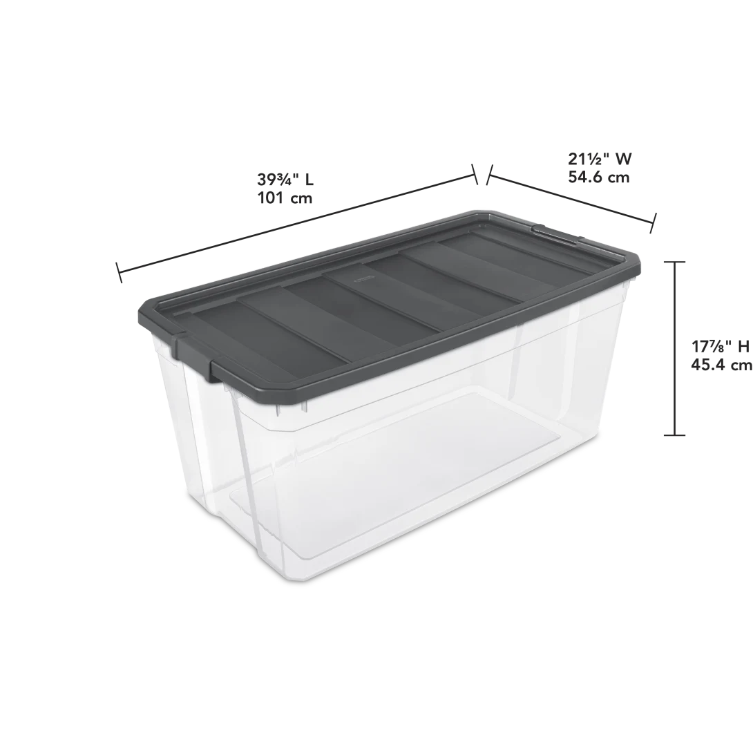 Sterilite 1479 200 Qt Modular Stacker Box – Clear Base with Flat Gray Lid & Latches - Image 2