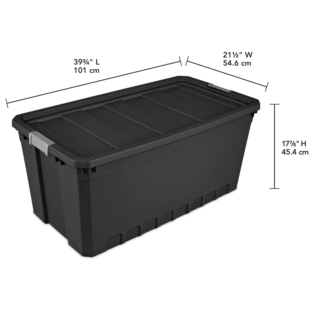 Sterilite 1489 50 Gallon Modular Stacker Tote – Black Base & Lid with Titanium Latches - Image 2