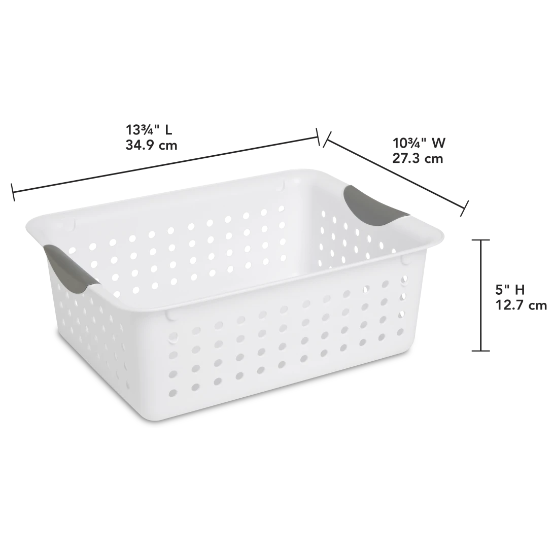 Sterilite 1624 Medium Ultra Basket – White Basket with Titanium Contoured Handles - Image 2