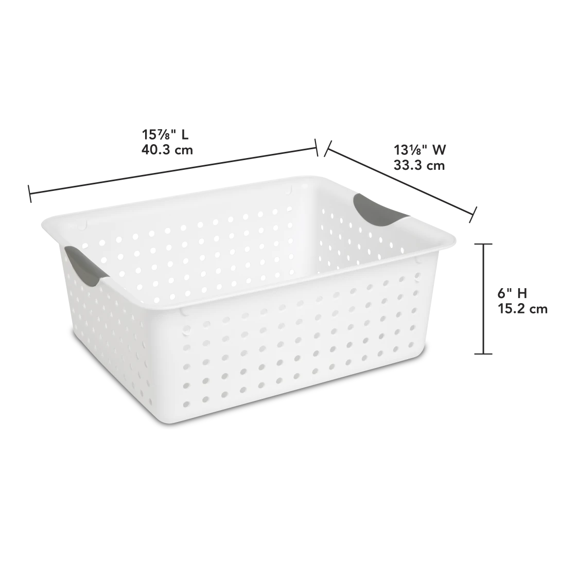 Sterilite 1626 Large Ultra Basket – White Basket with Titanium Contoured Handles - Image 2