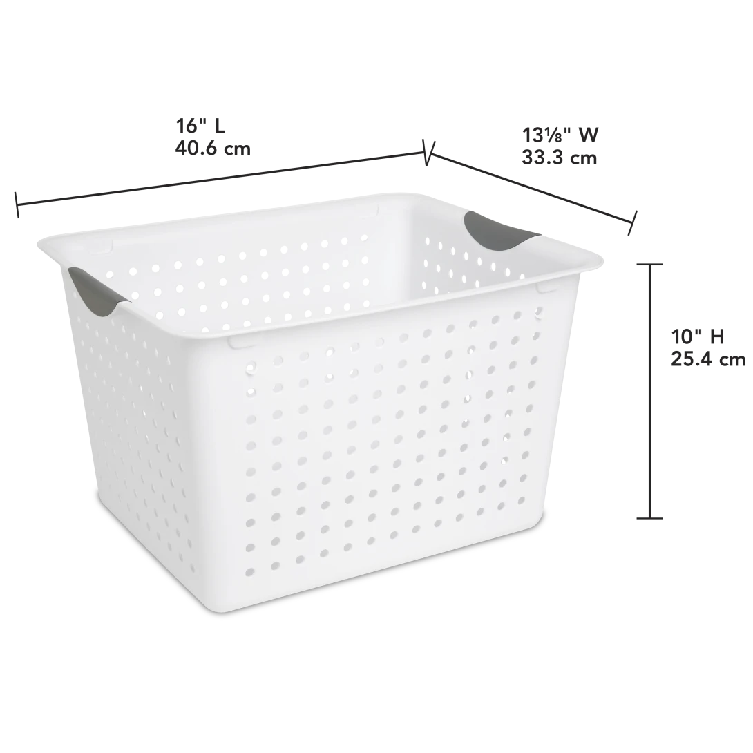 Sterilite 1628 Deep Ultra Basket – White Basket with Titanium Contoured Handles - Image 2