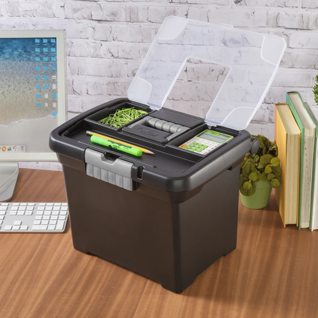 Sterilite 1871 Portable File Box – Plastic Document Tote with Lid Organizer & Titanium Latch - Image 3