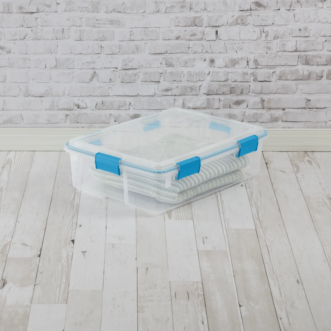 Sterilite 1931 37 Quart Gasket Box – Airtight & Watertight Clear Plastic Storage Bin with Blue Aquarium Latches - Image 3