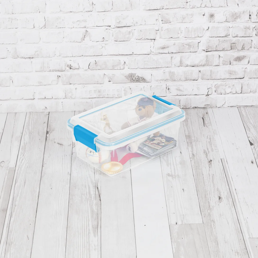 Sterilite 1941 7.5 Quart Gasket Box – Small Airtight & Watertight Clear Plastic Storage Bin with Blue Aquarium Latches - Image 3
