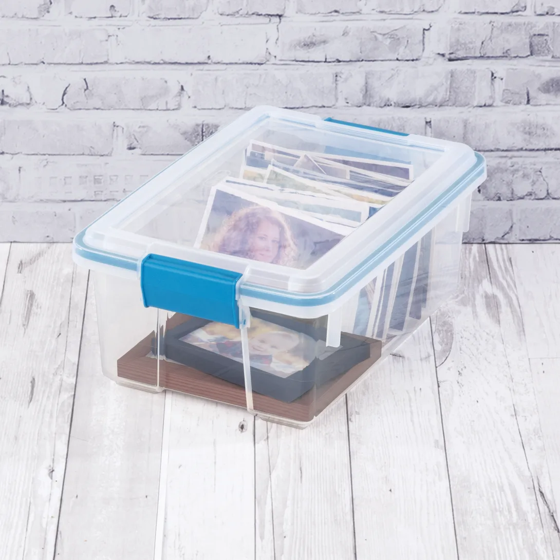 Sterilite 1942 12 Quart Gasket Box β Small Airtight & Watertight Clear Plastic Storage Bin with Blue Aquarium Latches - Image 3