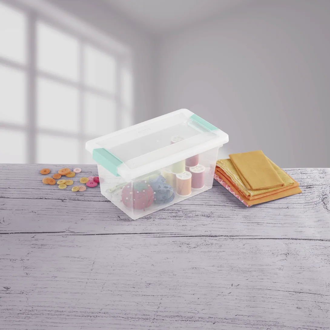 Sterilite 1962 Medium Clip Box β Clear Plastic Storage Organizer Bin with Aqua Chrome Latches - Image 3