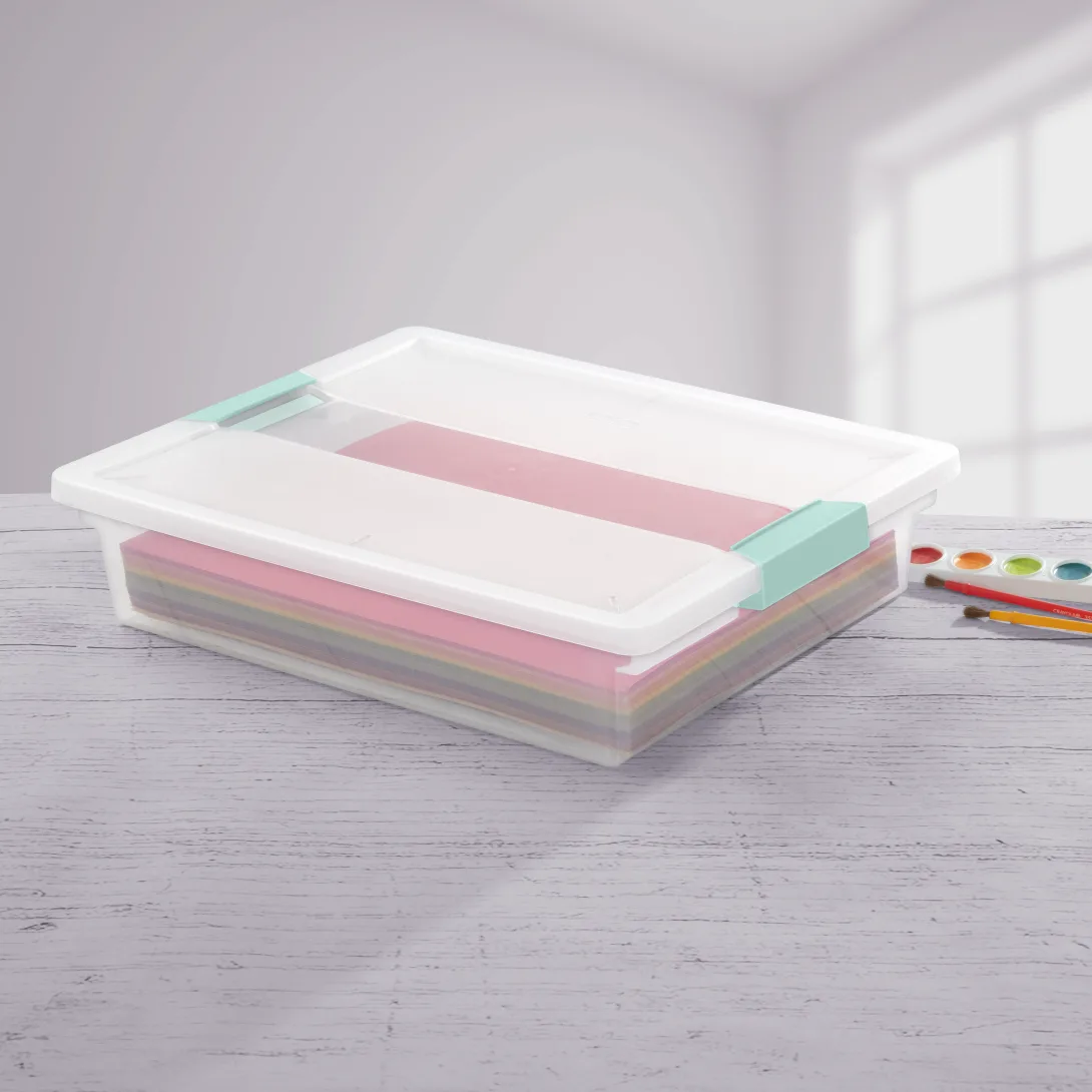 Sterilite 1963 Large Clip Box – Clear Plastic Storage Organizer Bin with Aqua Chrome Latches - Image 3