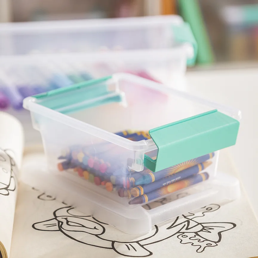 Sterilite 1969 Mini Clip Box – Clear Plastic Storage Organizer Bin with Aqua Chrome Latches - Image 3