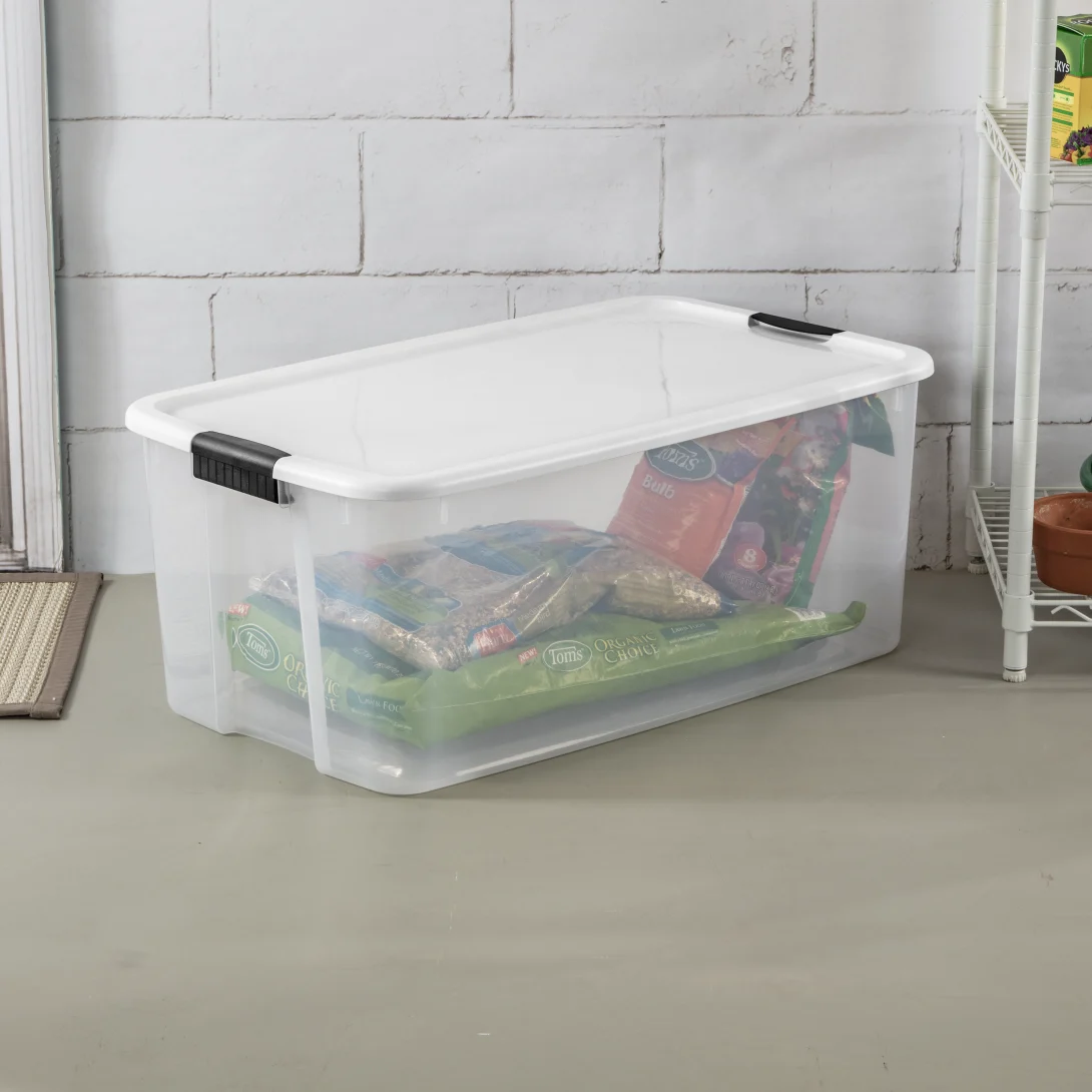 Sterilite 1990 116 Quart Ultra Latch Box – Extra Large Clear Plastic Storage Bin with White Lid & Heavy-Duty Black Latches - Image 3