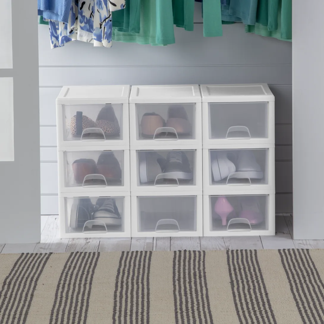 Sterilite 2051 6 Quart Stacking Drawer – Clear Plastic Single Storage Drawer with White Frame - Image 3