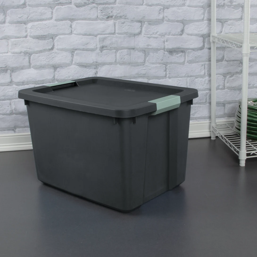 Sterilite 2217 20 Gallon Latch Tote – Heavy-Duty Flat Gray Plastic Storage Bin with Green River Latches - Image 3