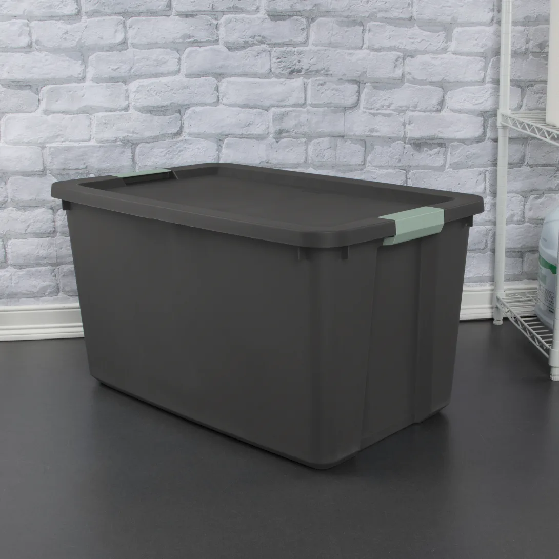 Sterilite 2219 34 Gallon Latch Tote – Extra Large Heavy-Duty Flat Gray Plastic Storage Bin with Green River Latches - Image 3