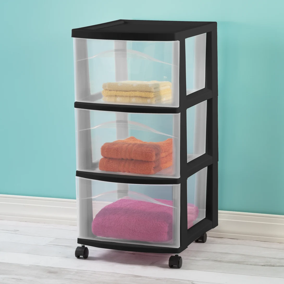 Sterilite 2830 3 Drawer Cart – Mobile Clear Plastic Storage Organizer with Black Casters - Image 3