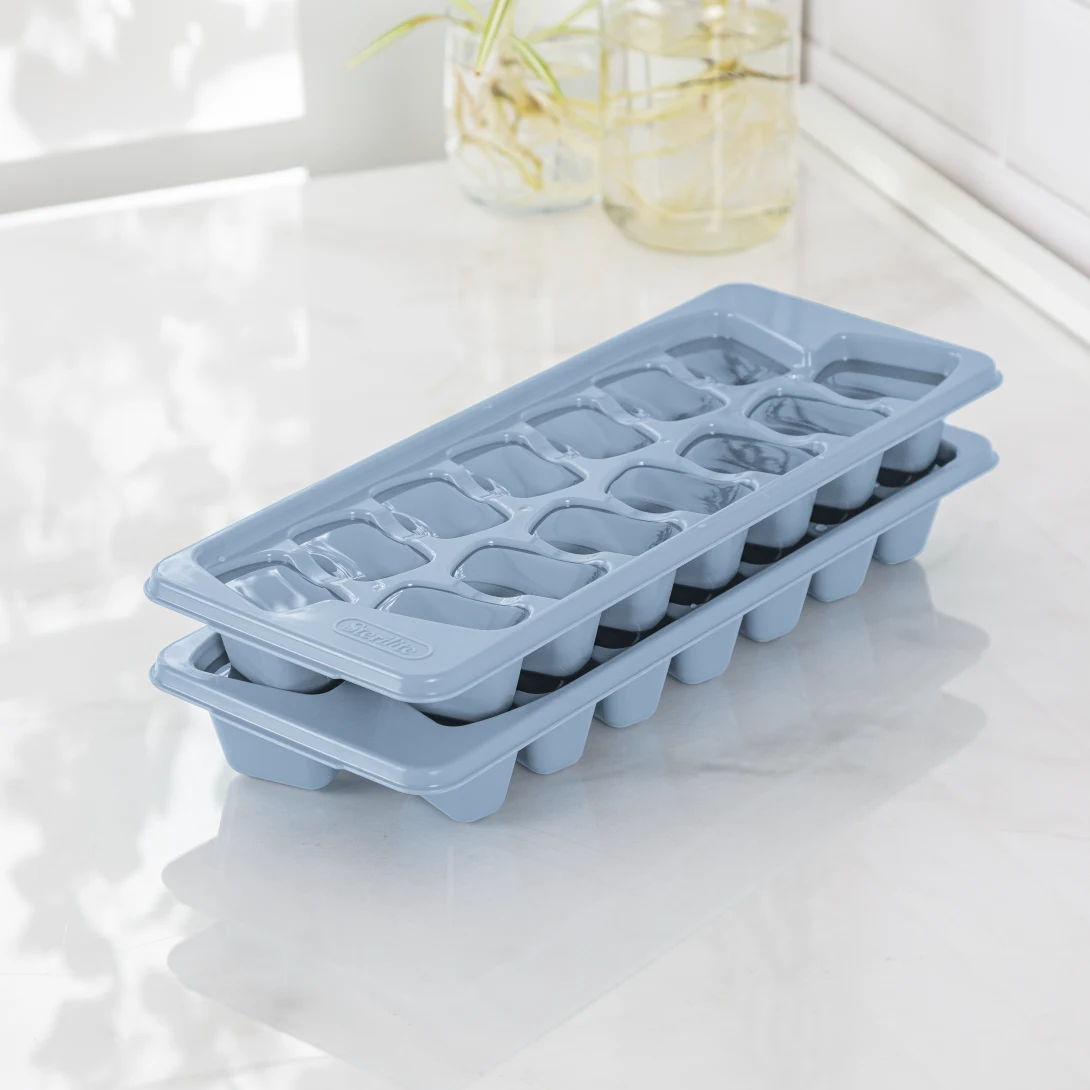 Sterilite 7262 Set of Two Ice Cube Trays – Stackable Plastic Ice Mold 2-Pack in Washed Blue - Image 3