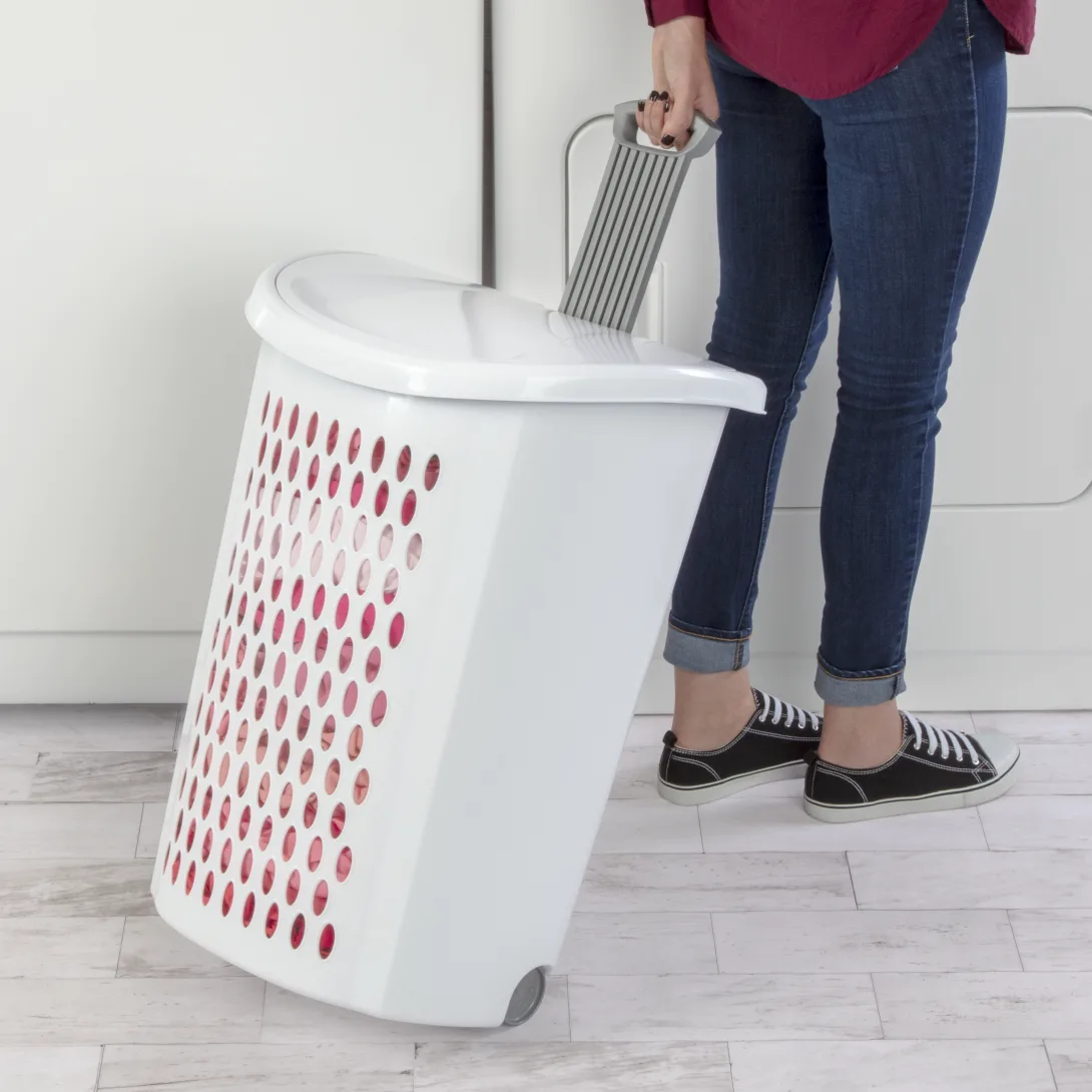 Sterilite 1227 Ultra Wheeled Hamper – White with Titanium Handle & Wheels - Image 3