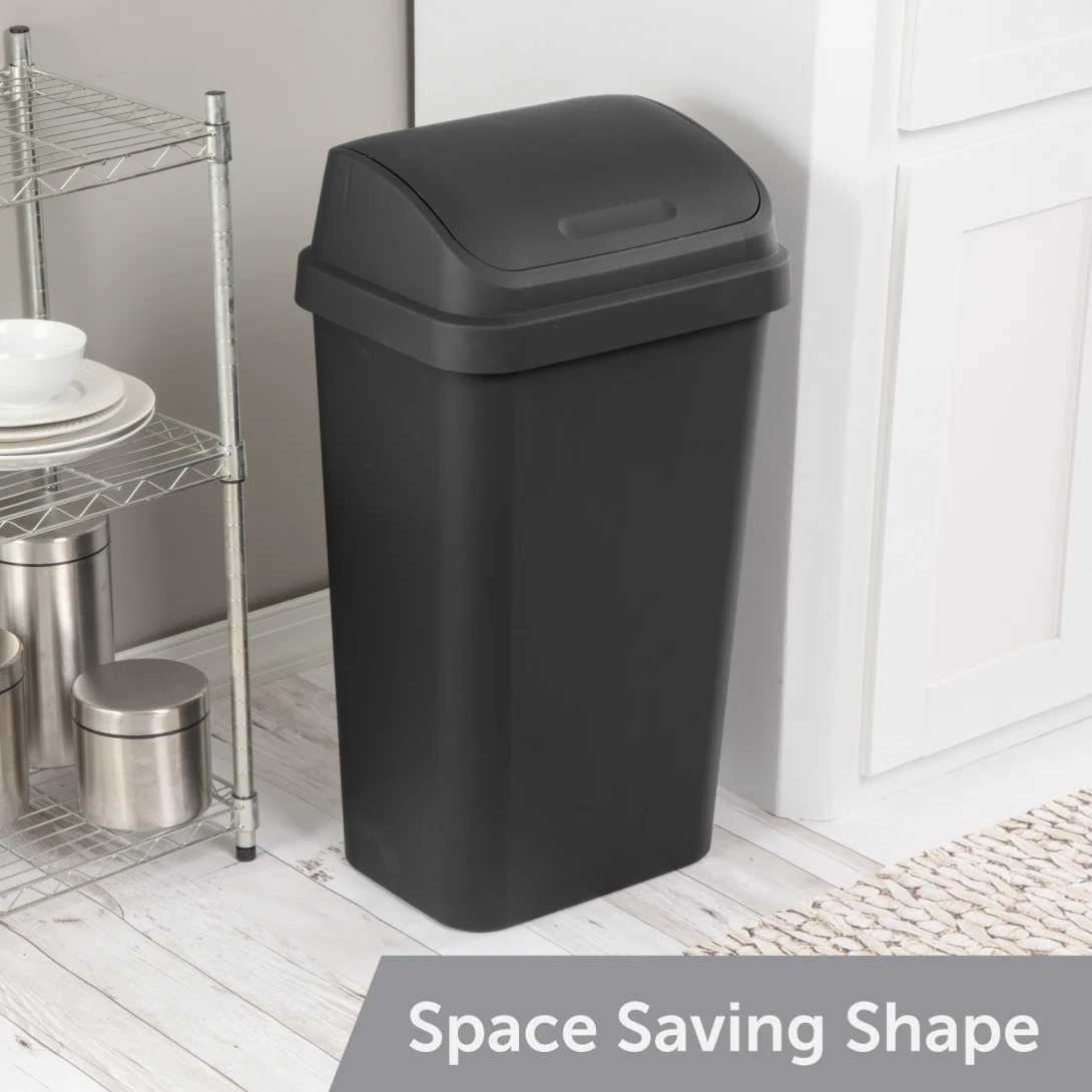 Sterilite 1089 13 Gallon / 49 Liter SwingTop Wastebasket – Black / White - Image 3