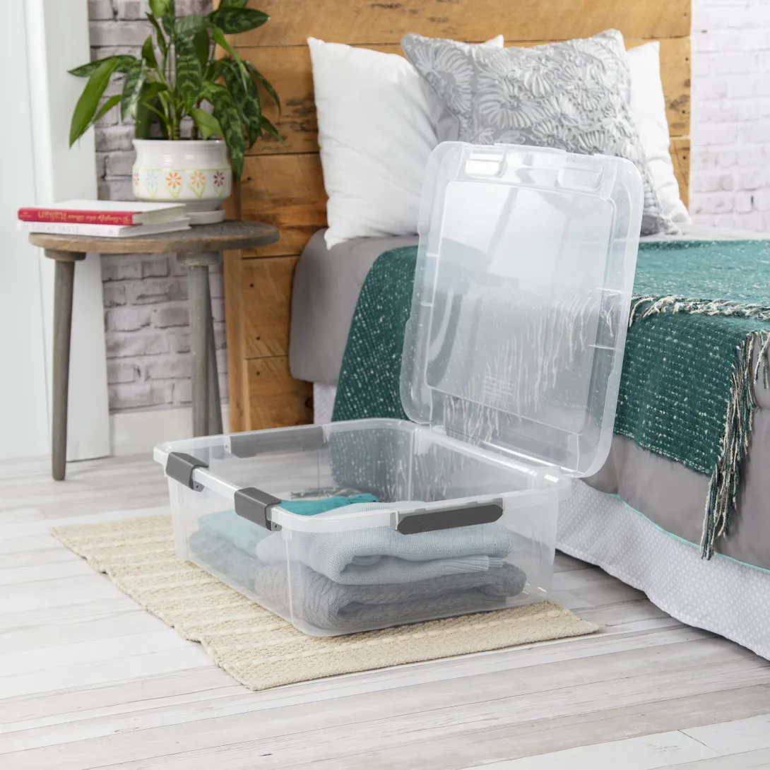 Sterilite 1394 40 Qt HingeLID Box – Clear with Flat Gray Handles & Latching Lid - Image 3